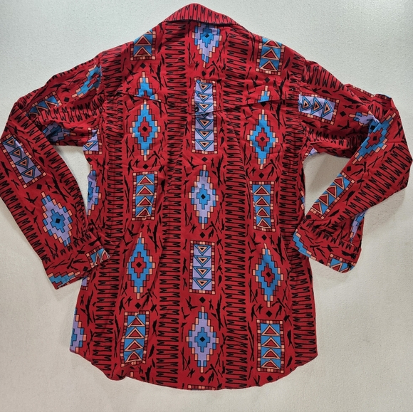 Wrangler Brushpopper Western Shirt 16-35 Large Tall Red Aztec - Picture 7 of 8